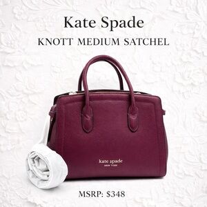 Kate Spade Knott Medium Satchel Pebbled Leather Burgundy NWT